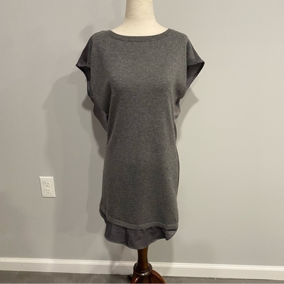 Theme Crew Neck Short Sleeve Gray Shirt Dress Medium - Picture 1 of 7